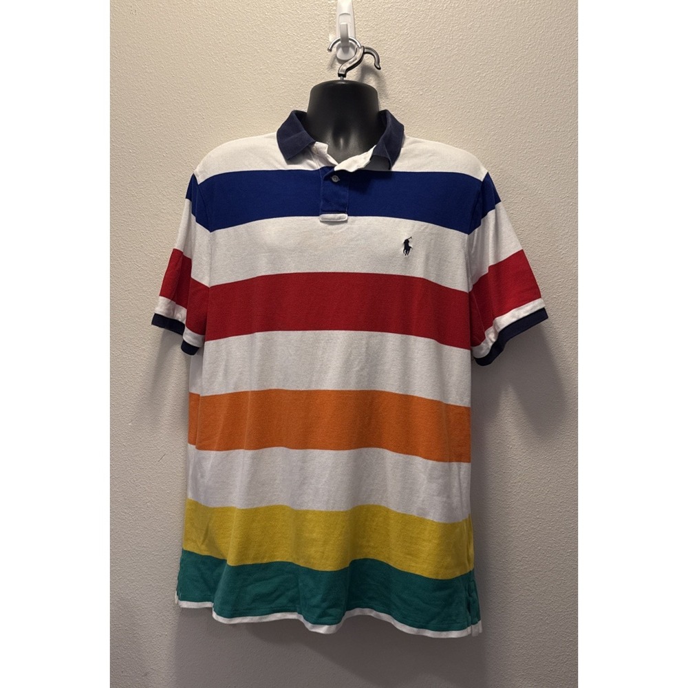 Vintage Polo Ralph Lauren Shirt Mens XL Pastel Striped 90s Pony Logo Gold Tag‎
